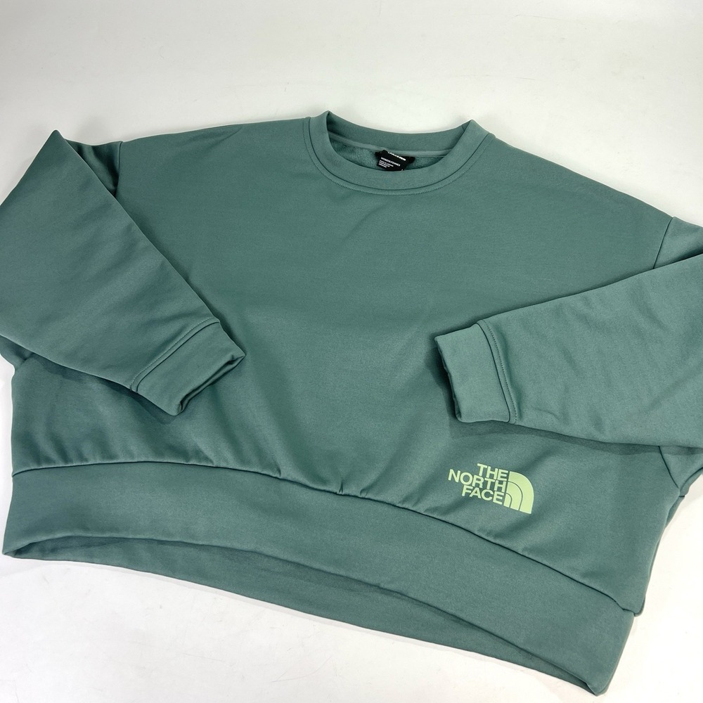 North Face Women's L Boxy Horizon Crop Sweatshirt Sage Green Crew Neck Oversized
